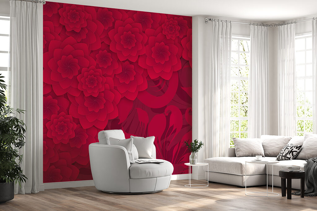 Red flower pattern on a red background Red flower pattern on a red background