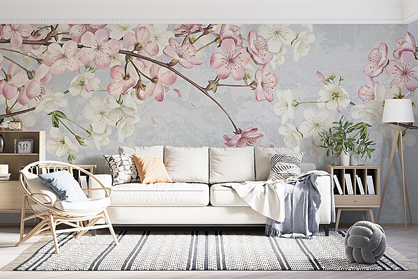 Branch with white and pink flowers