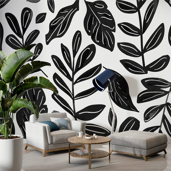 Black and white pattern of leaves