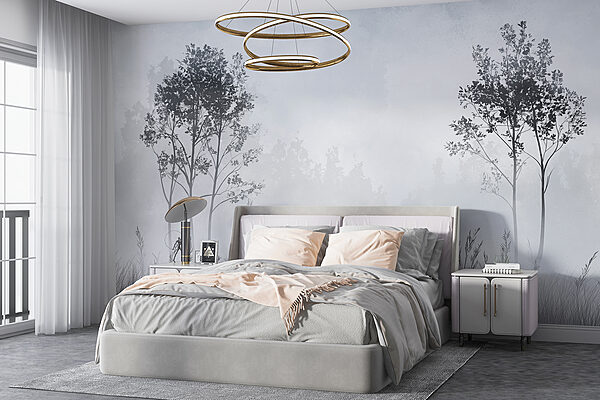 Ταπετσαρίες Ταπετσαρίες Ομίχλη τοπίο με δέντρα και γρασίδι (Κωδικός προϊόντος: w01547v1)