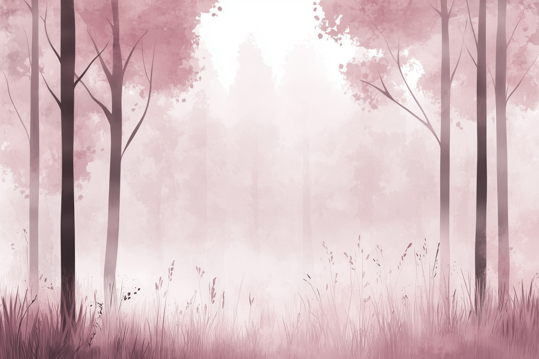 Foggy forest with pink trees