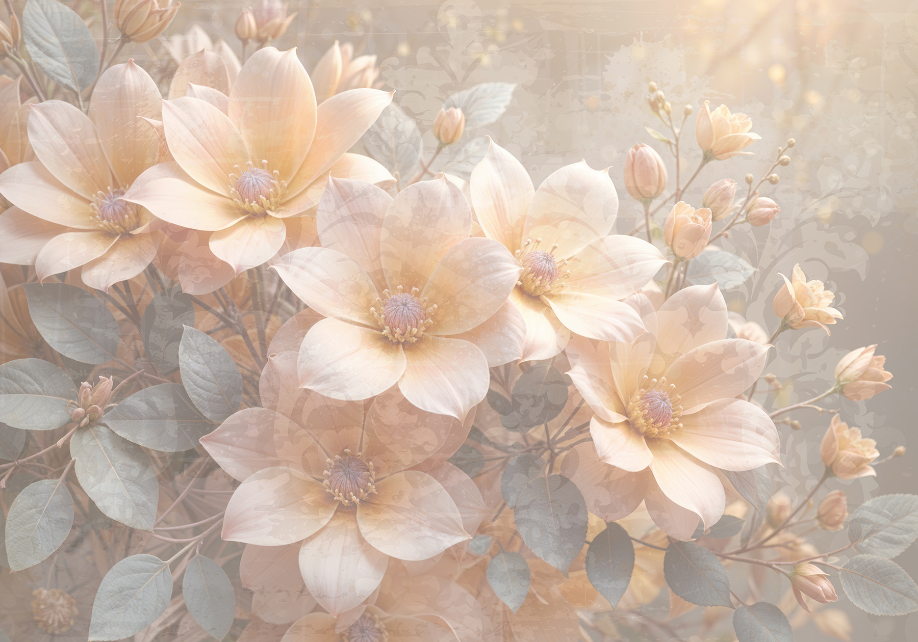 Group of flowers with leaves