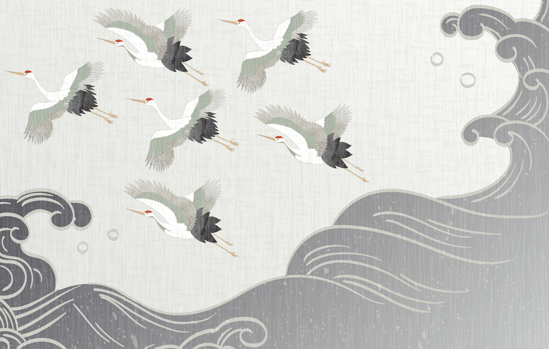 Group of birds flying over a wave