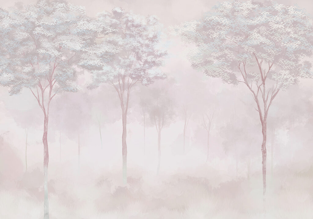 Foggy forest with trees