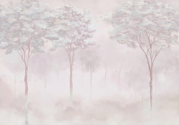 Foggy forest with trees
