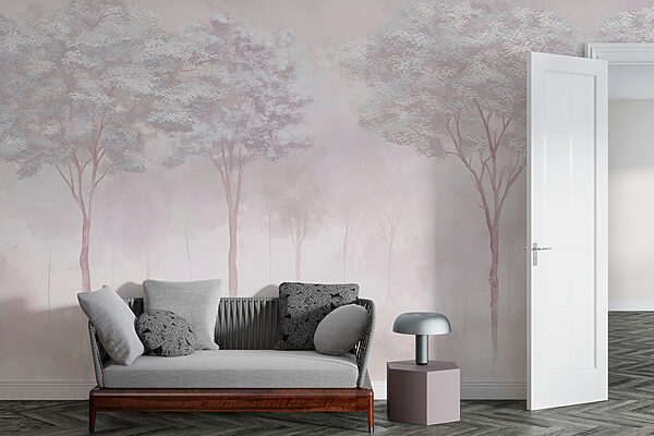 Foggy forest with trees