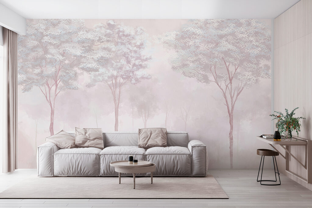 Foggy forest with trees