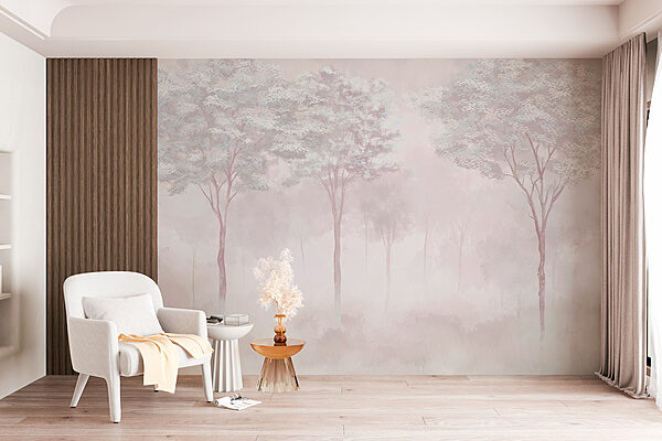 Foggy forest with trees