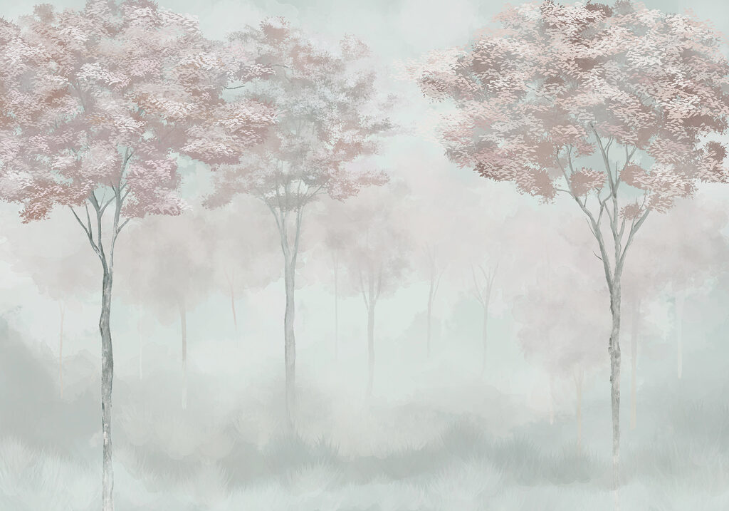 Foggy forest with trees