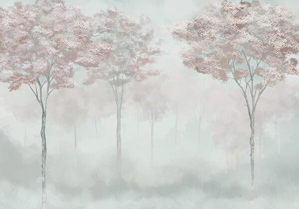 Foggy forest with trees