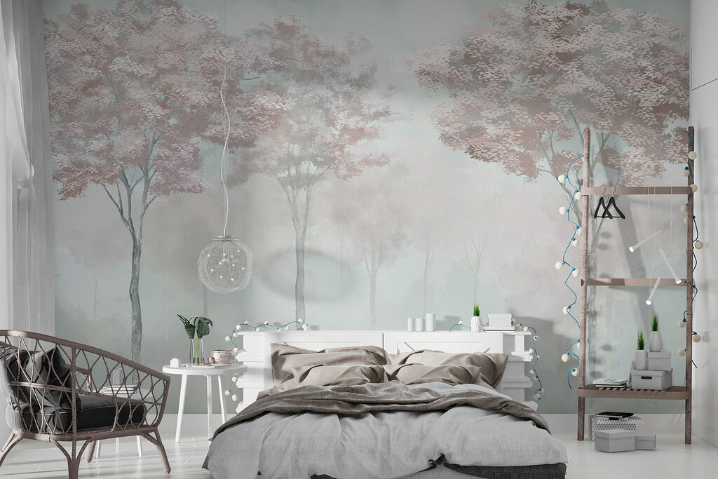 Foggy forest with trees