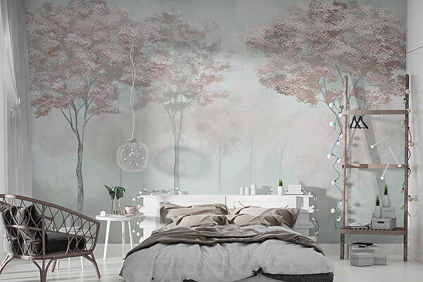 Foggy forest with trees