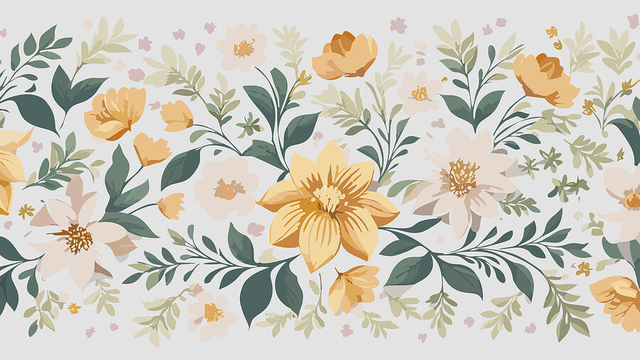 Floral σχέδιο με κίτρινα λουλούδια και πράσινα φύλλα