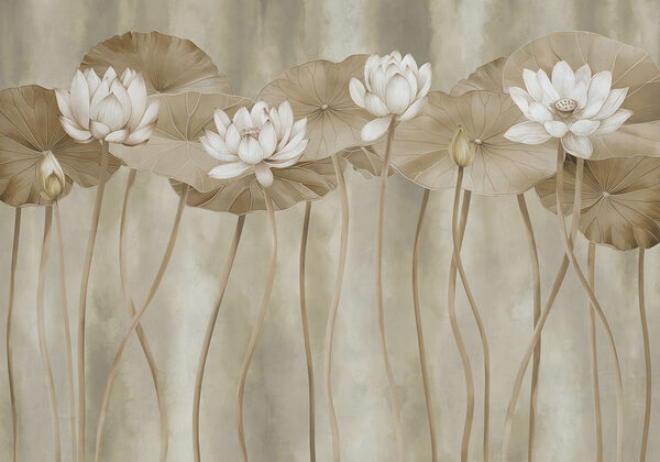 Wall murals Group of white flowers and leaves Wall murals Group of white flowers and leaves