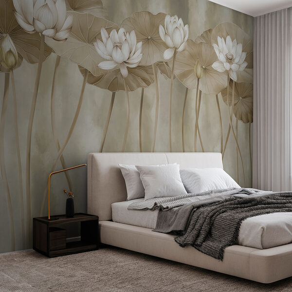 Wall murals Group of white flowers and leaves Wall murals Group of white flowers and leaves