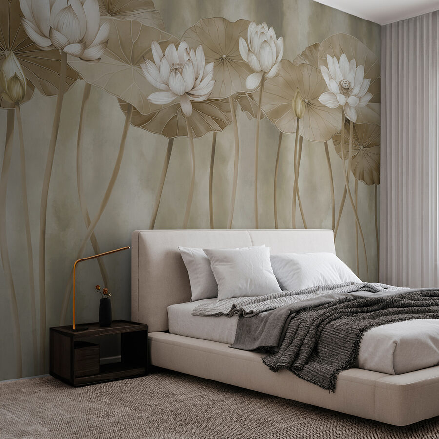 Wall murals Group of white flowers and leaves