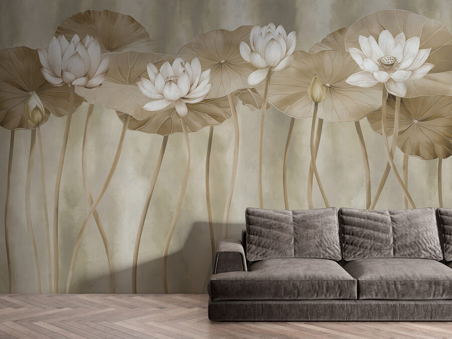 Wall murals Group of white flowers and leaves