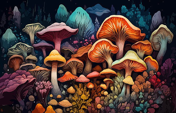 Group of mushrooms in a forest