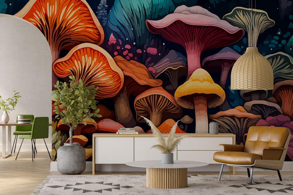 Group of mushrooms in a forest