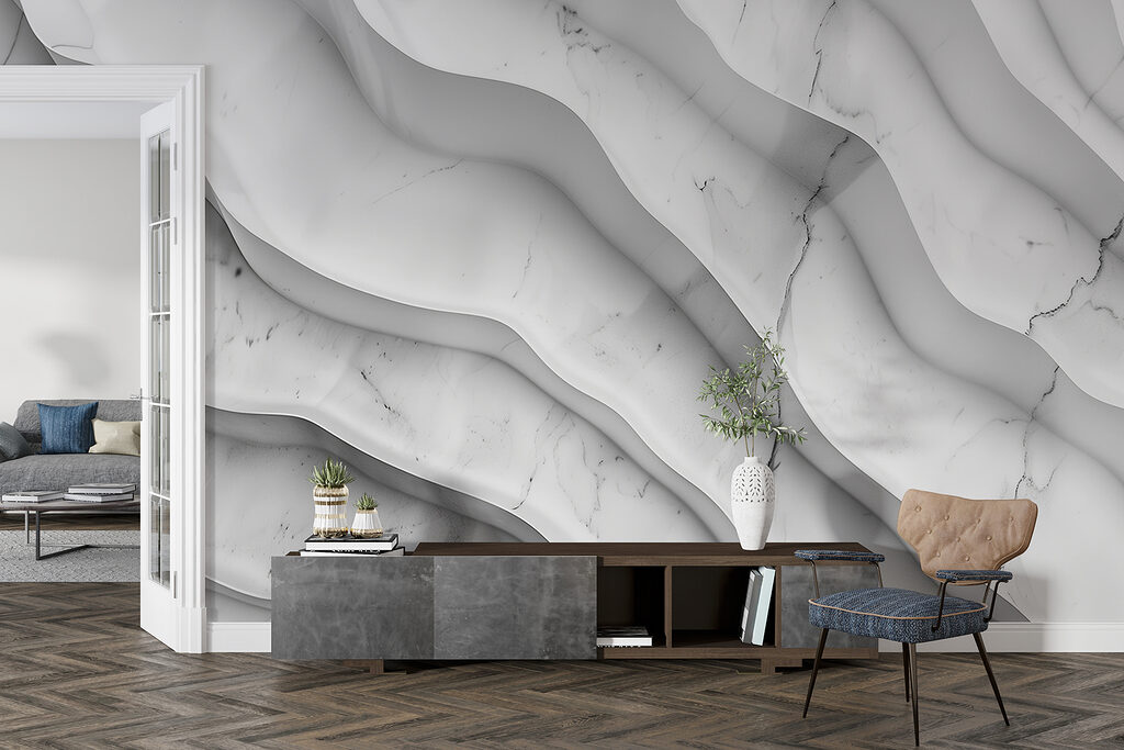 White marble surface with wavy lines