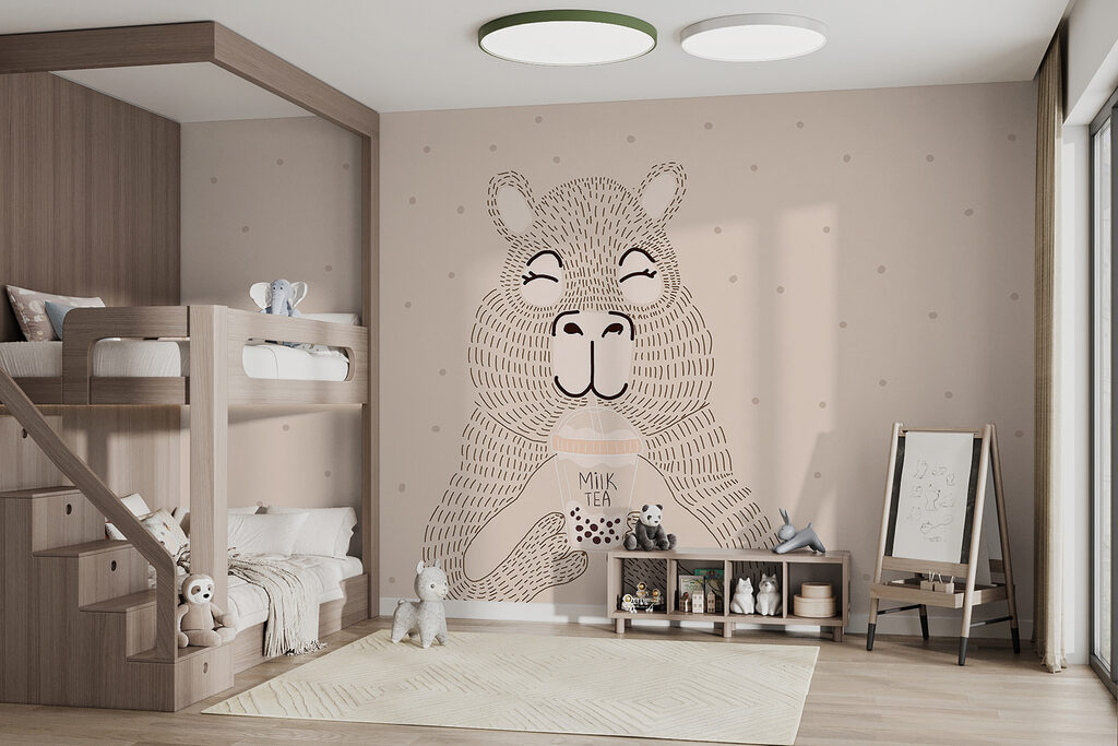 Cartoon of a bear holding a bubble tea