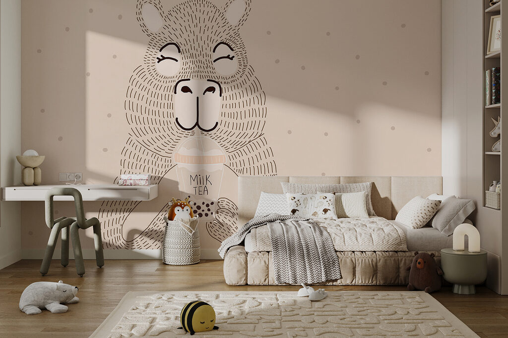 Cartoon of a bear holding a bubble tea