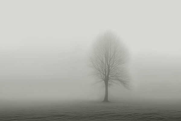 Tree in a foggy field