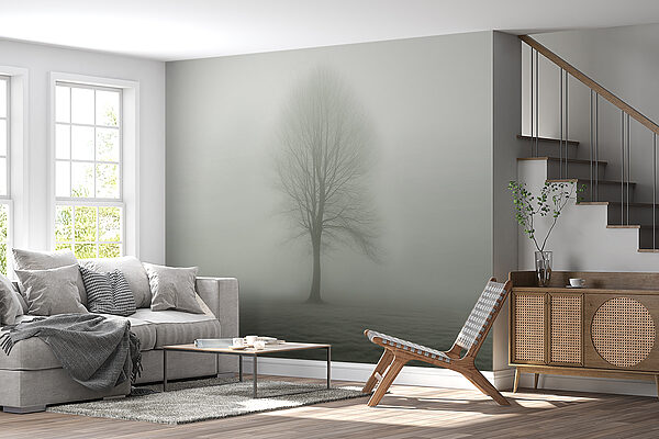 Tree in a foggy field