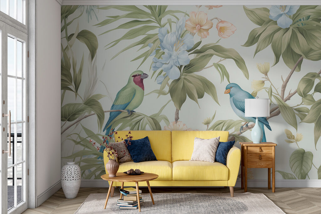 Wallpaper with birds and flowers Wallpaper with birds and flowers