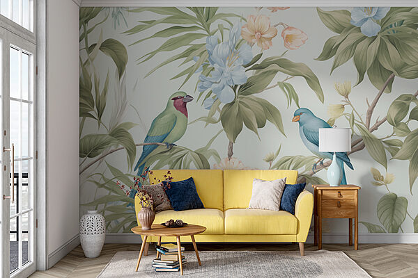 Wallpaper with birds and flowers Wallpaper with birds and flowers