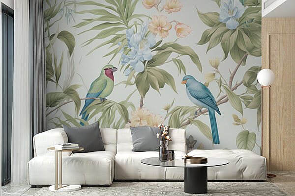 Wallpaper with birds and flowers Wallpaper with birds and flowers
