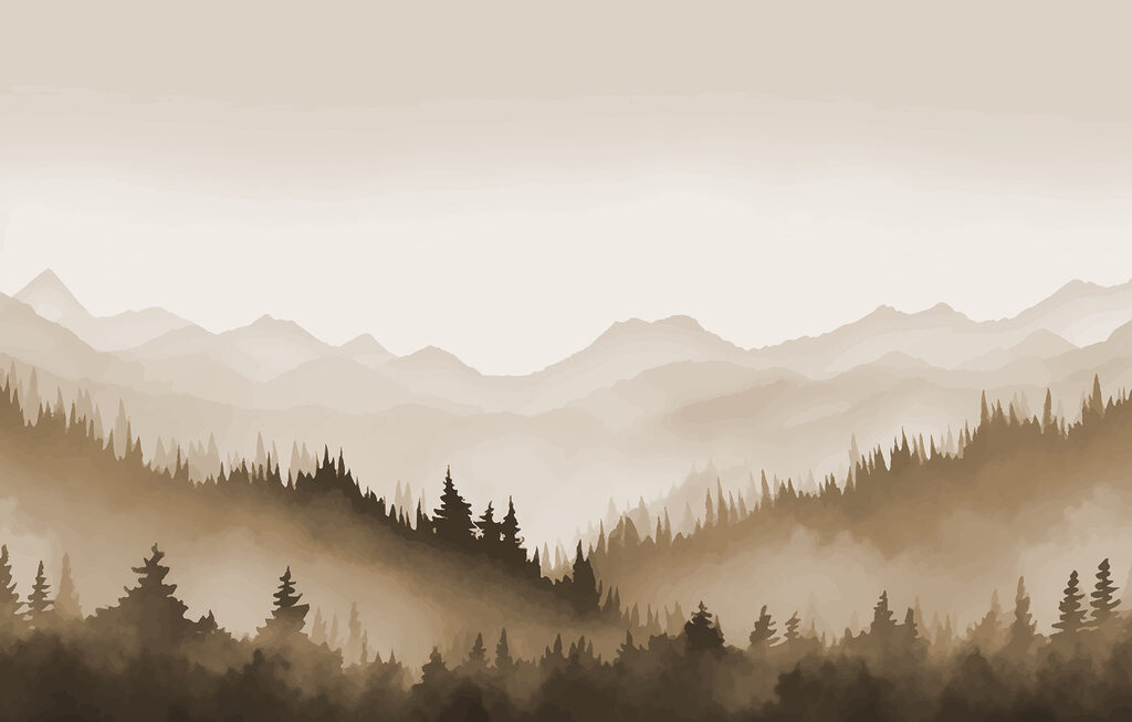 Landscape of trees and mountains