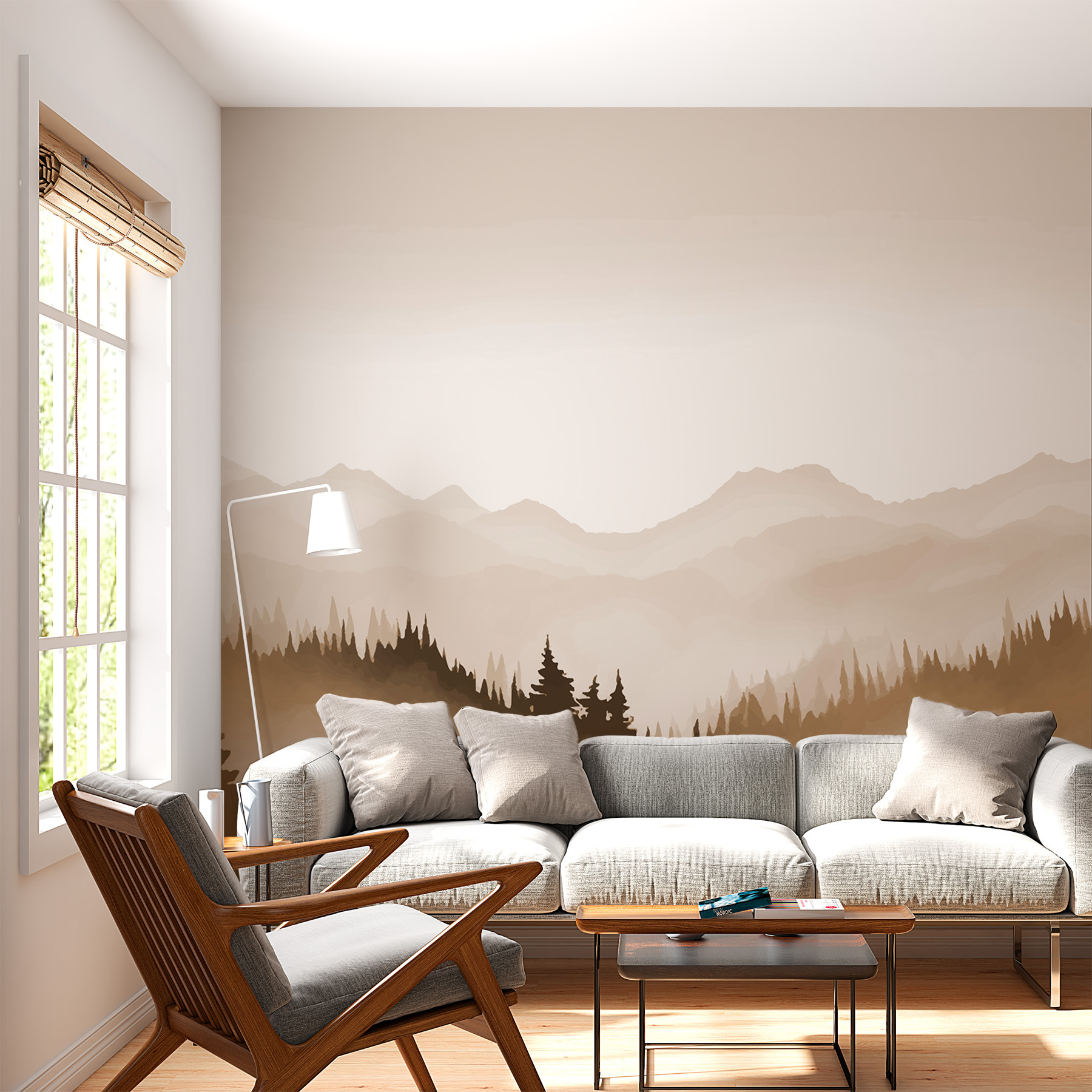 Landscape of trees and mountains