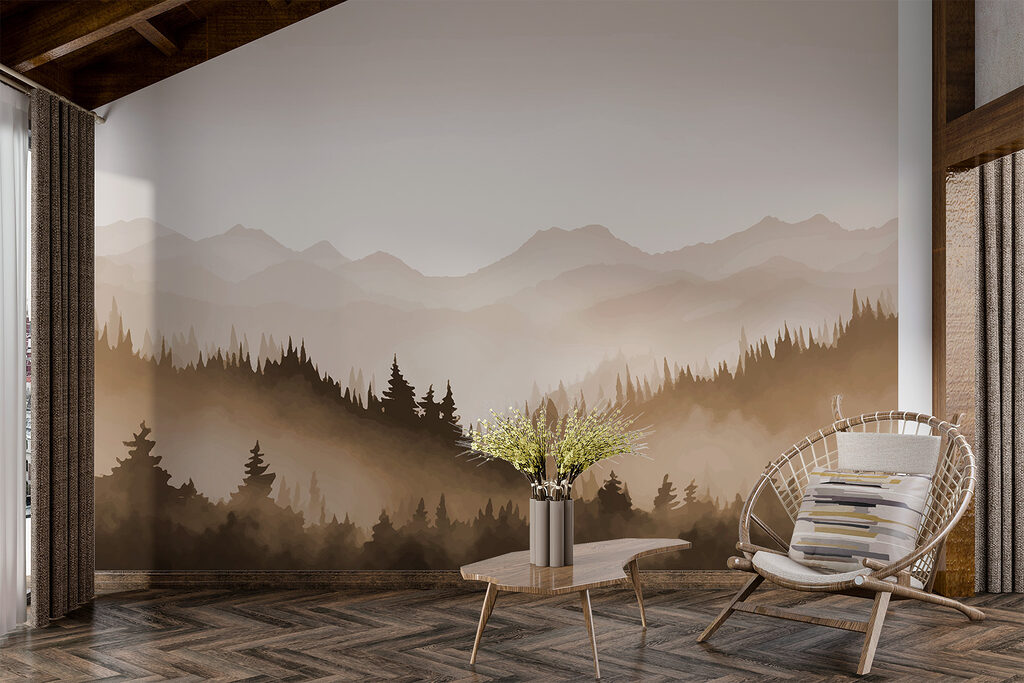 Landscape of trees and mountains