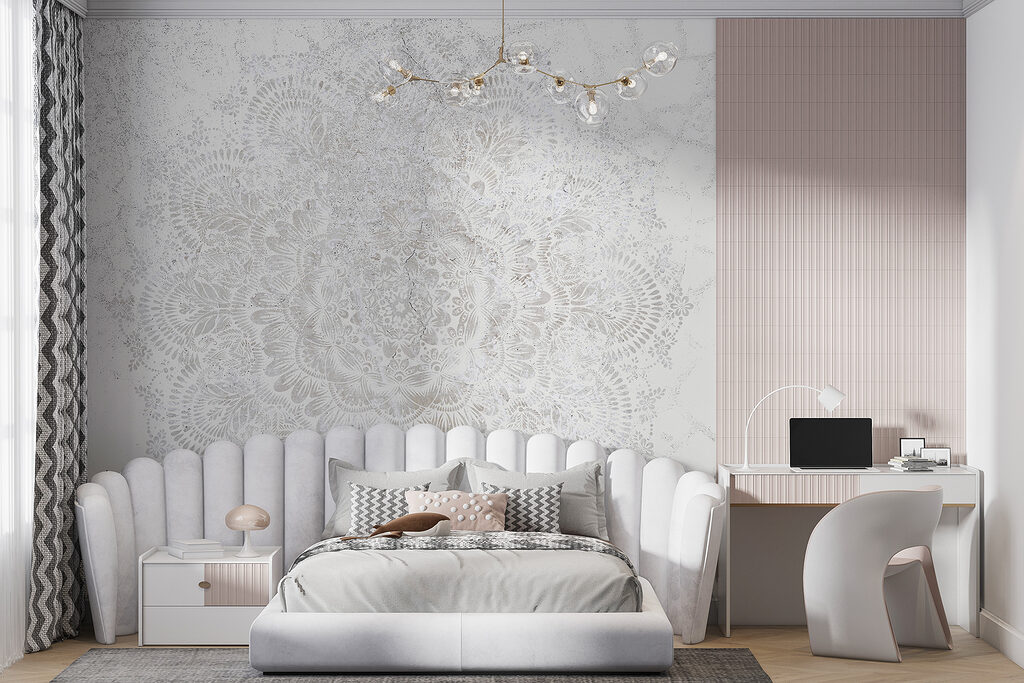 White circular pattern on a white surface