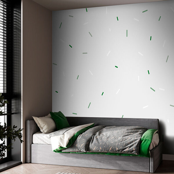 White background with green and white specks