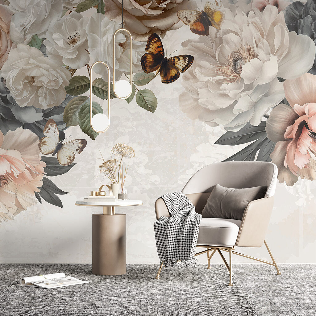 Group of flowers with butterflies