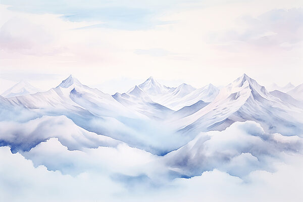 Watercolor painting of mountains and clouds Watercolor painting of mountains and clouds