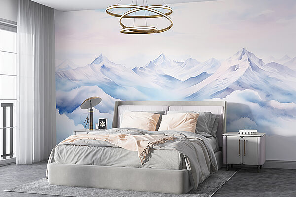 Watercolor painting of mountains and clouds Watercolor painting of mountains and clouds