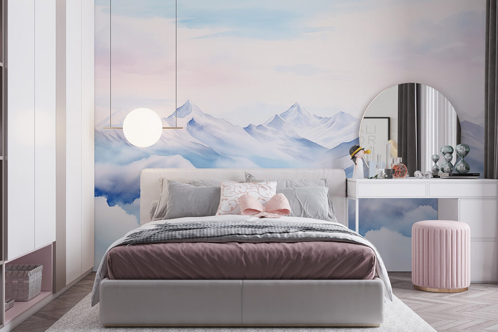 Watercolor painting of mountains and clouds Watercolor painting of mountains and clouds