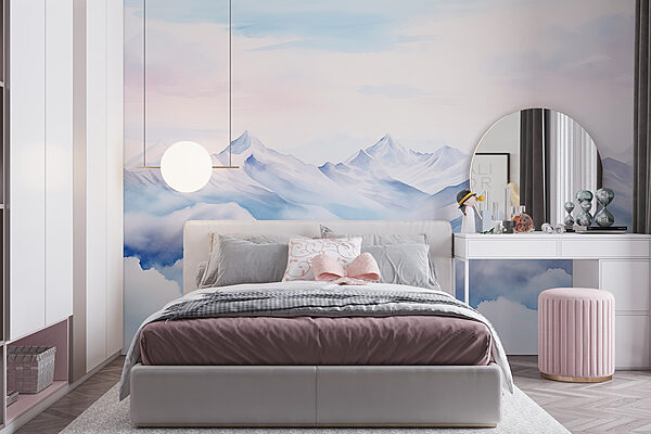 Watercolor painting of mountains and clouds Watercolor painting of mountains and clouds