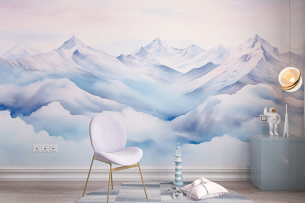 Watercolor painting of mountains and clouds Watercolor painting of mountains and clouds