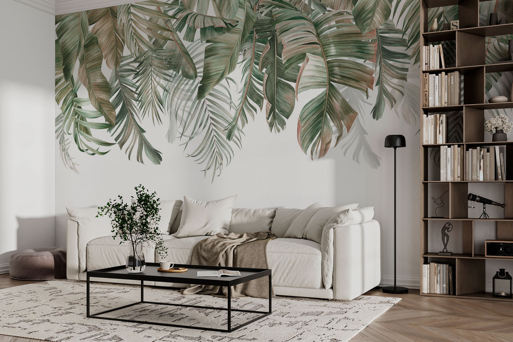 Row of green and brown leaves