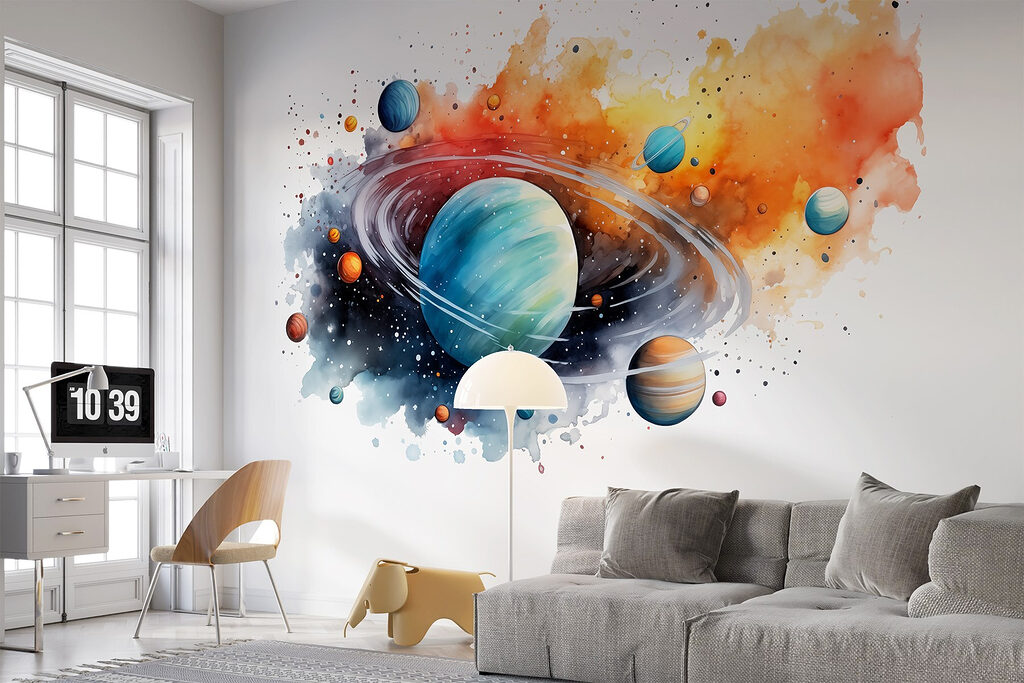 Watercolor of planets and stars