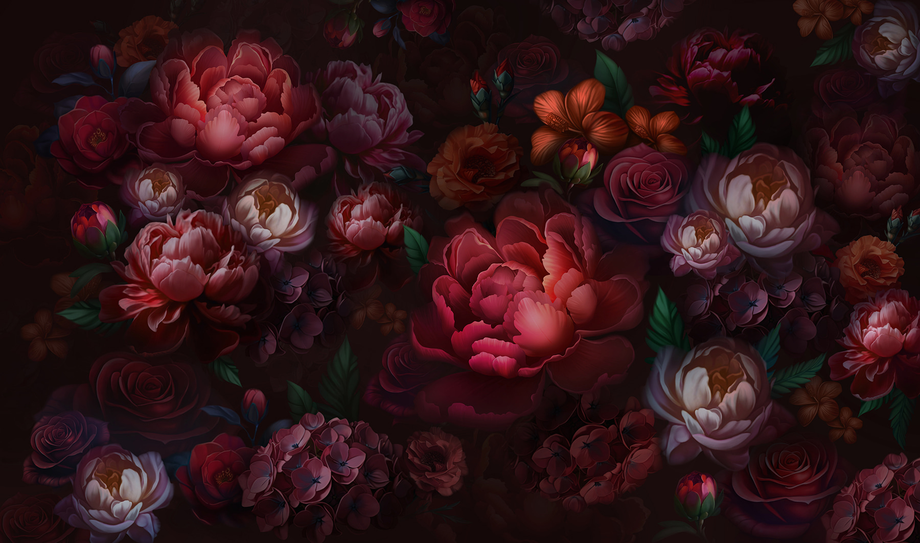 Group of flowers on a dark background