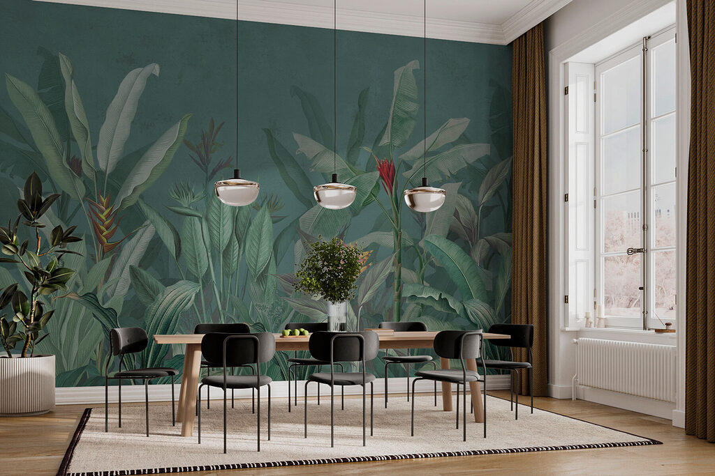 Wallpaper with plants and flowers