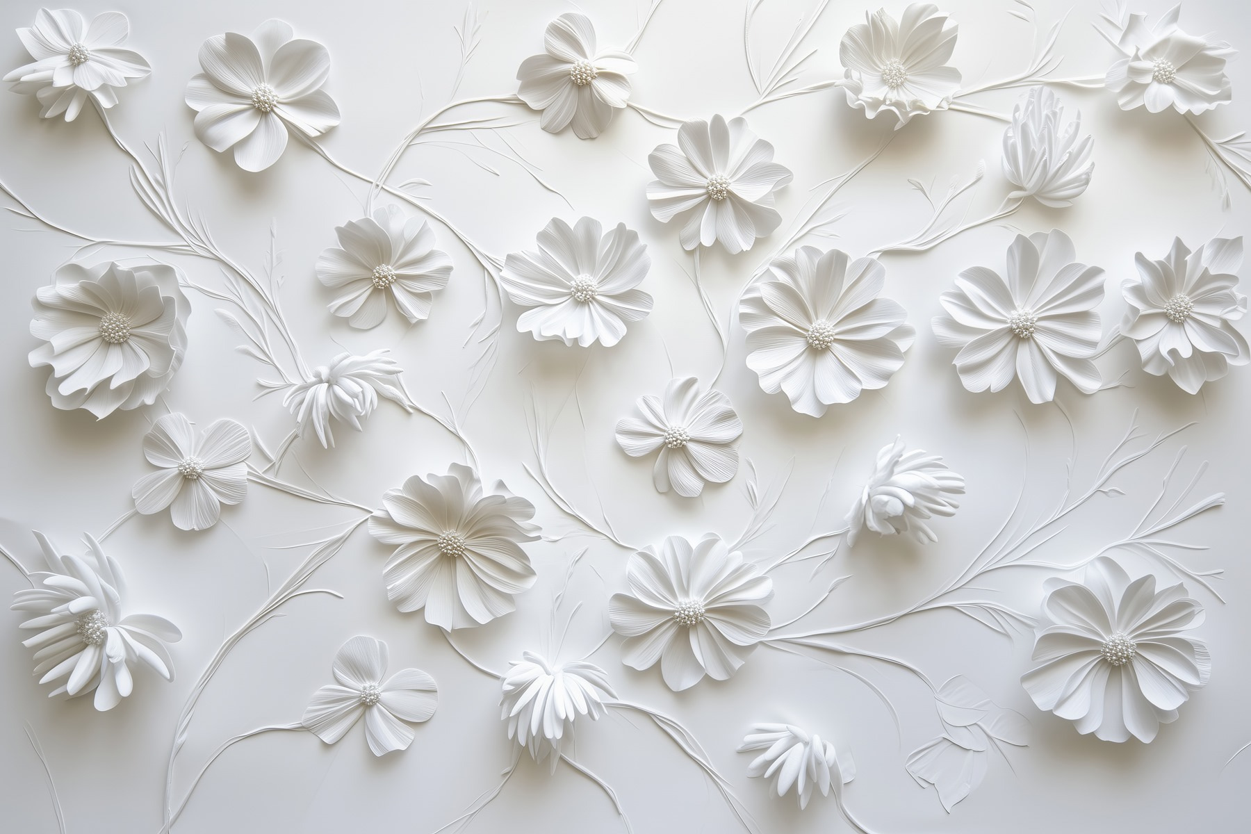 White paper flowers on a white surface