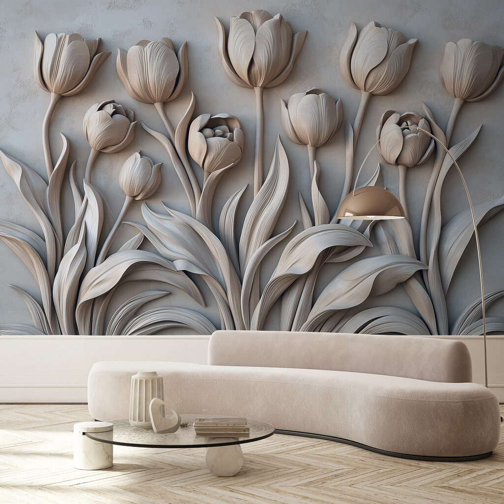 White flower carving on a wall