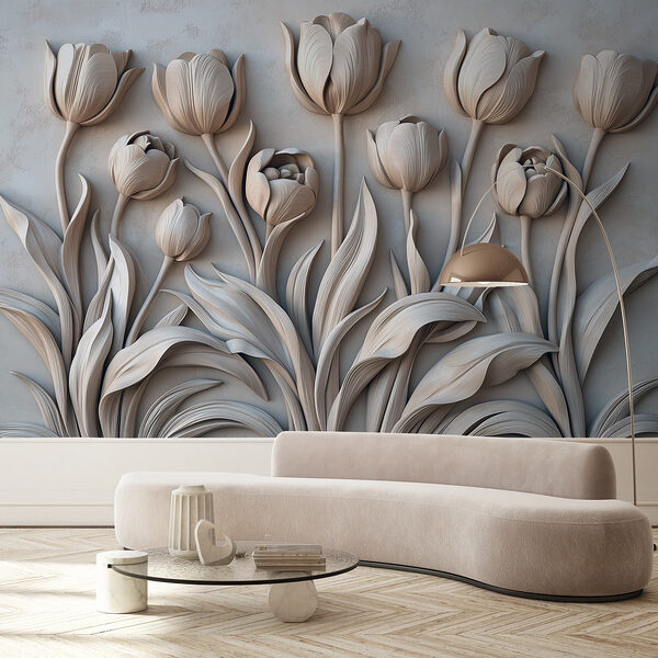 White flower carving on a wall