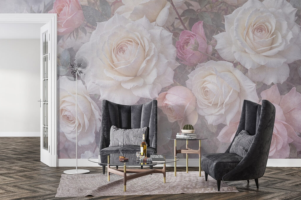 Group of white and pink roses